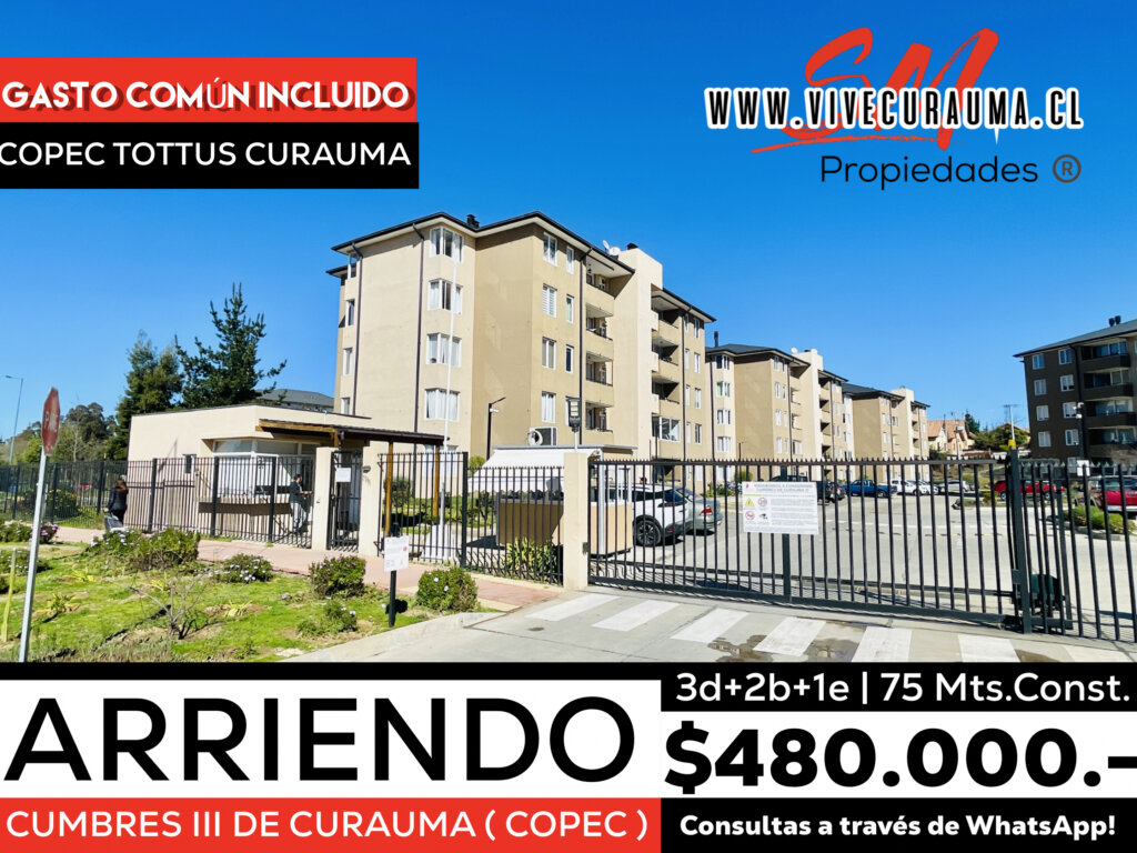 CURAUMA – DEPARTAMENTO EN ARRIENDO CUMBRES III A PASOS TOTTUS CURAUMA Imagen 1